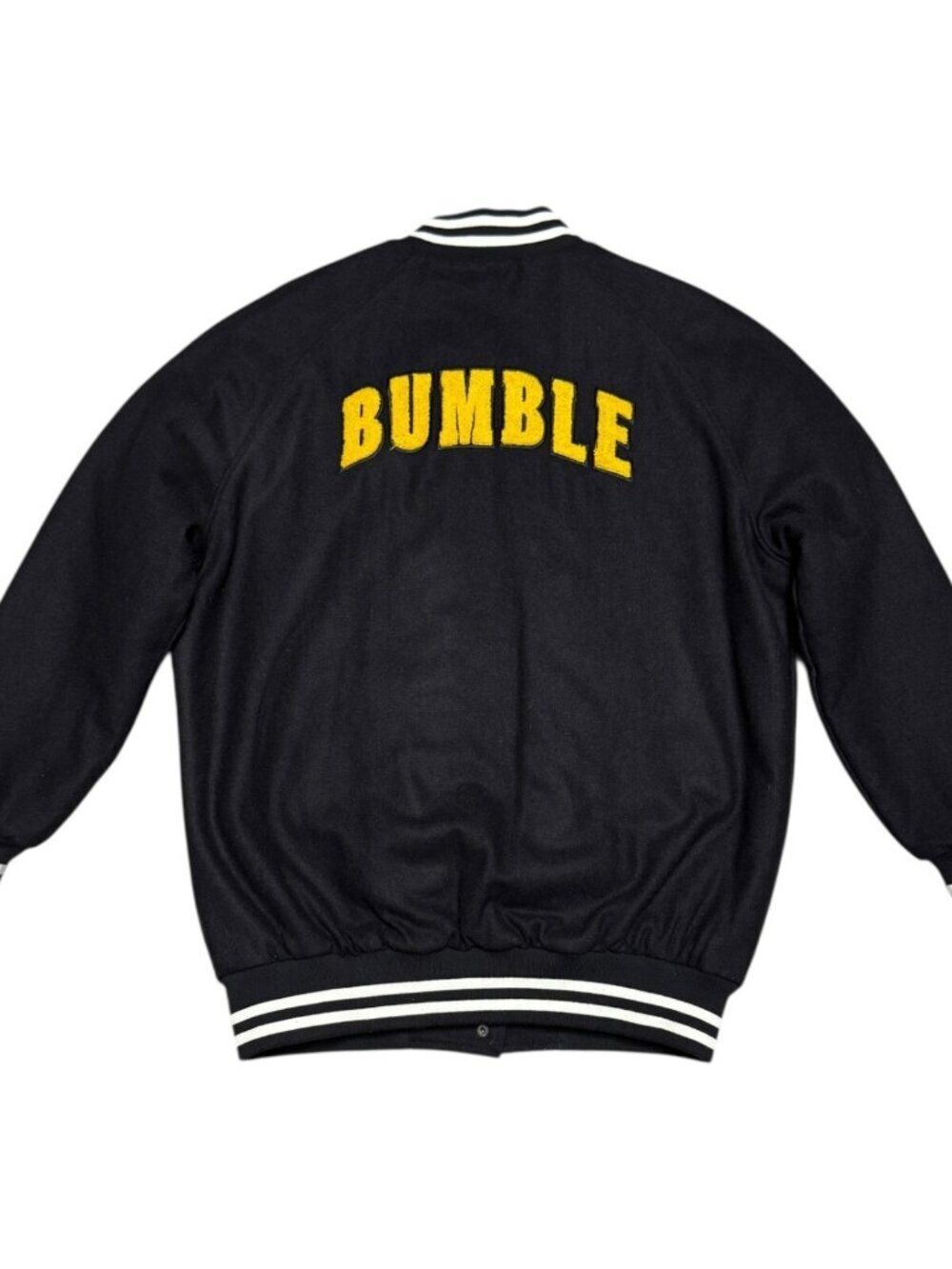 BUMBLE Social Dating App Black LETTERMAN Bomber Varsity Jacket Mens Small Rare